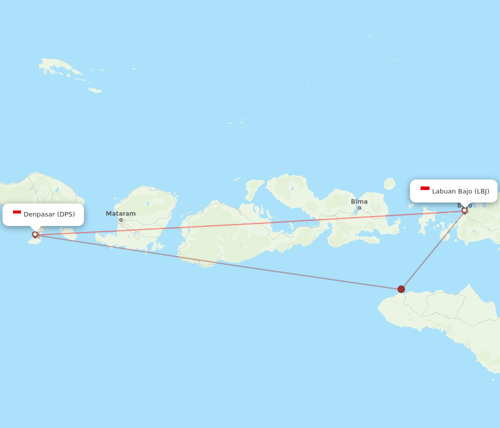 Labuan Bajo - Denpasar route map and flight paths