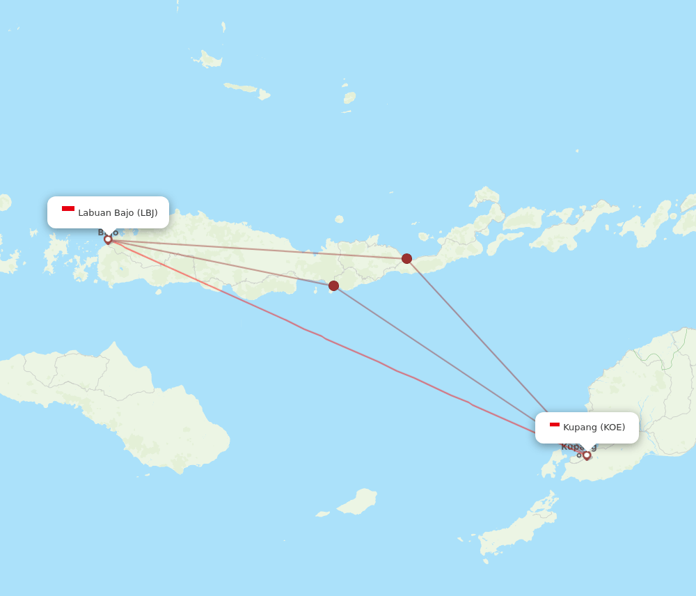 LBJ to KOE flights and routes map