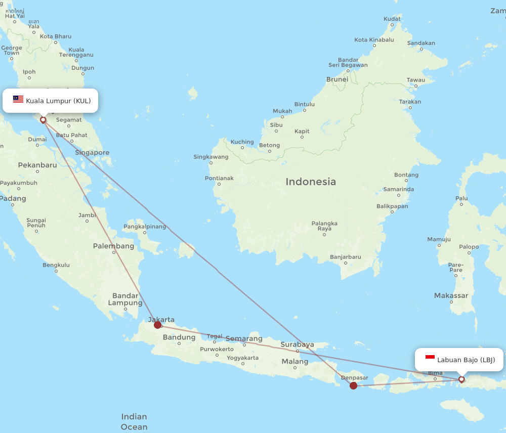 LBJ to KUL flights and routes map