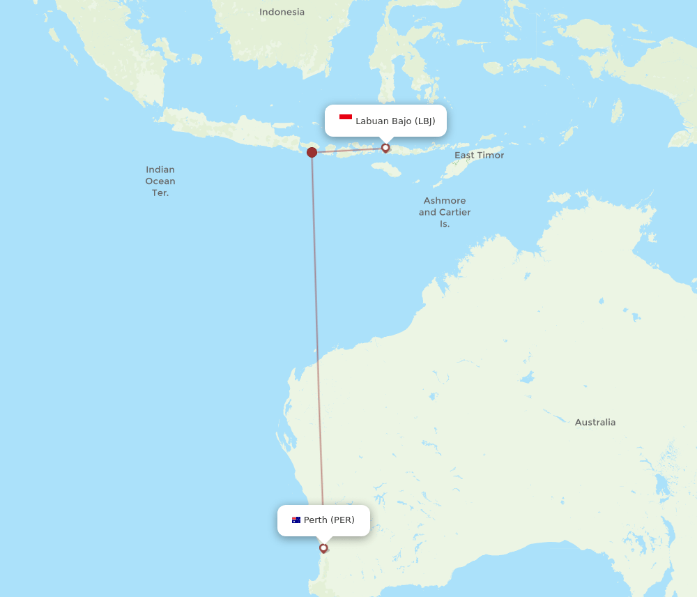 Perth - Labuan Bajo route map and flight paths
