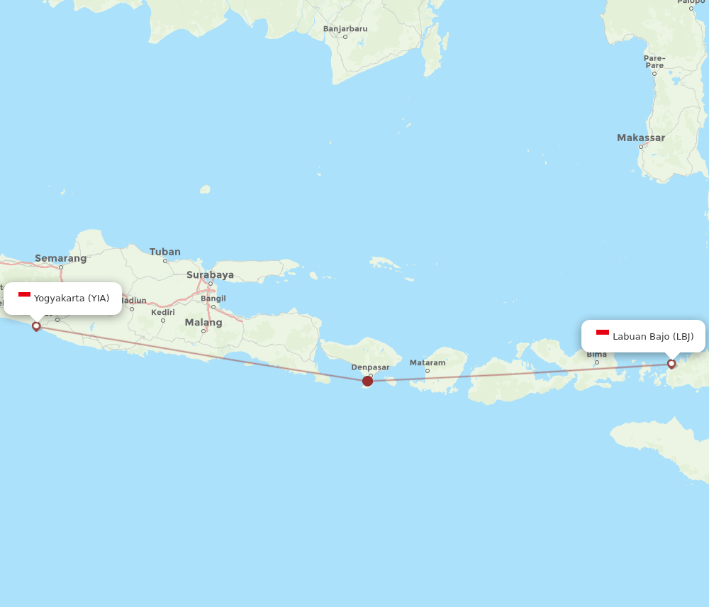Labuan Bajo - Yogyakarta route map and flight paths