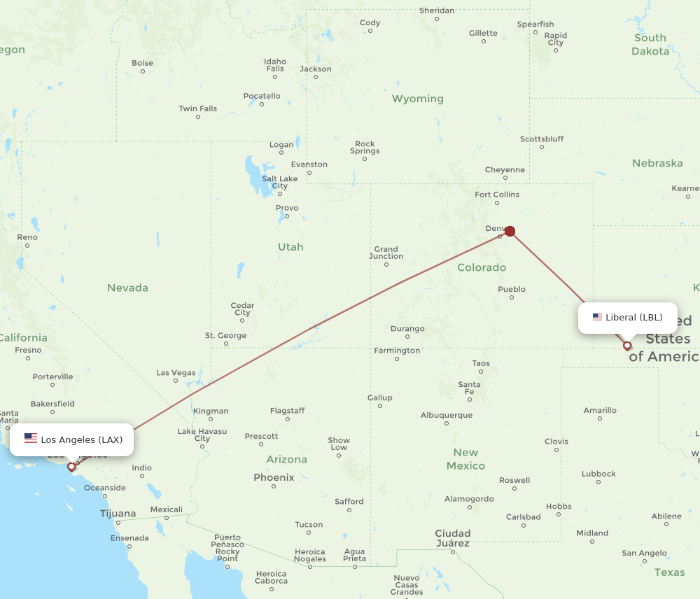 LBL-LAX flight routes