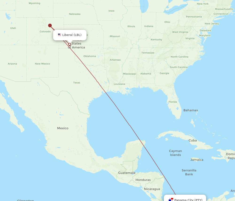 LBL-PTY flight routes