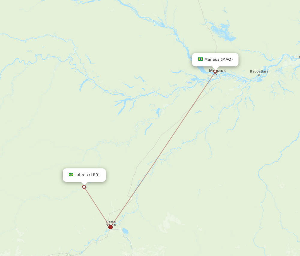 Labrea - Manaus route map and flight paths