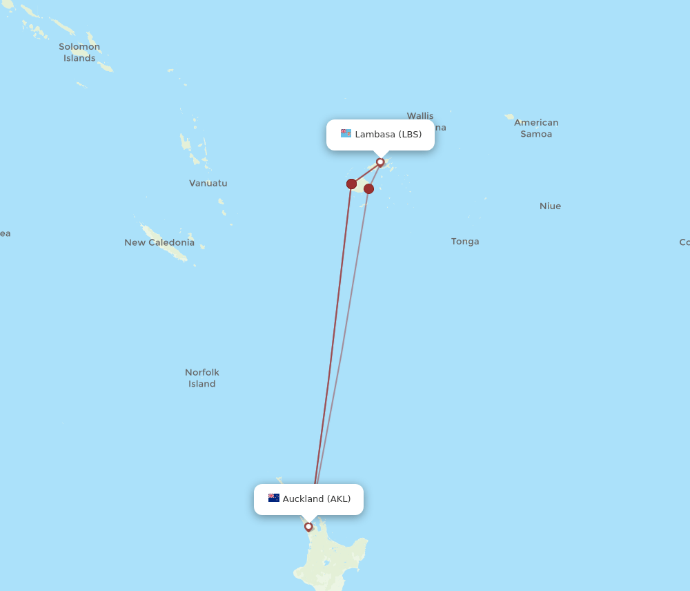 LBS-AKL flight routes