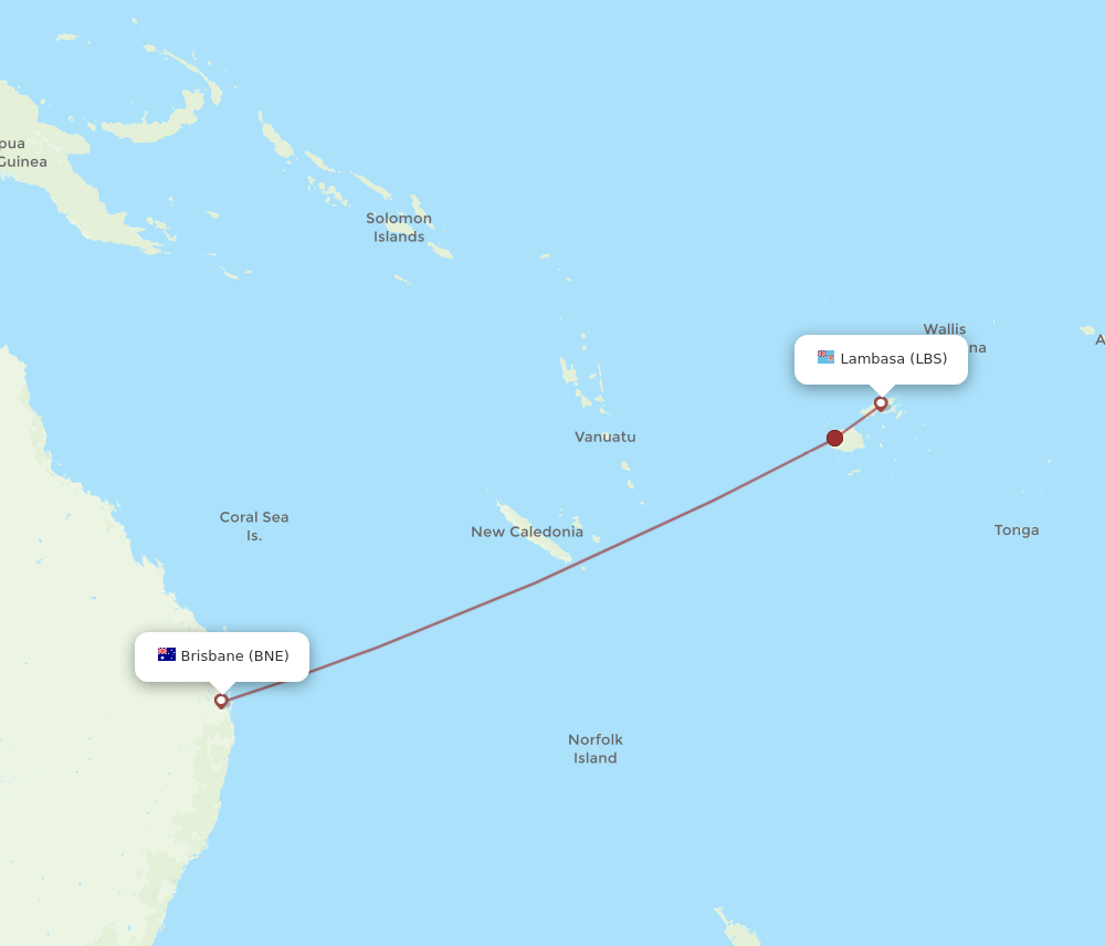 LBS-BNE flight routes