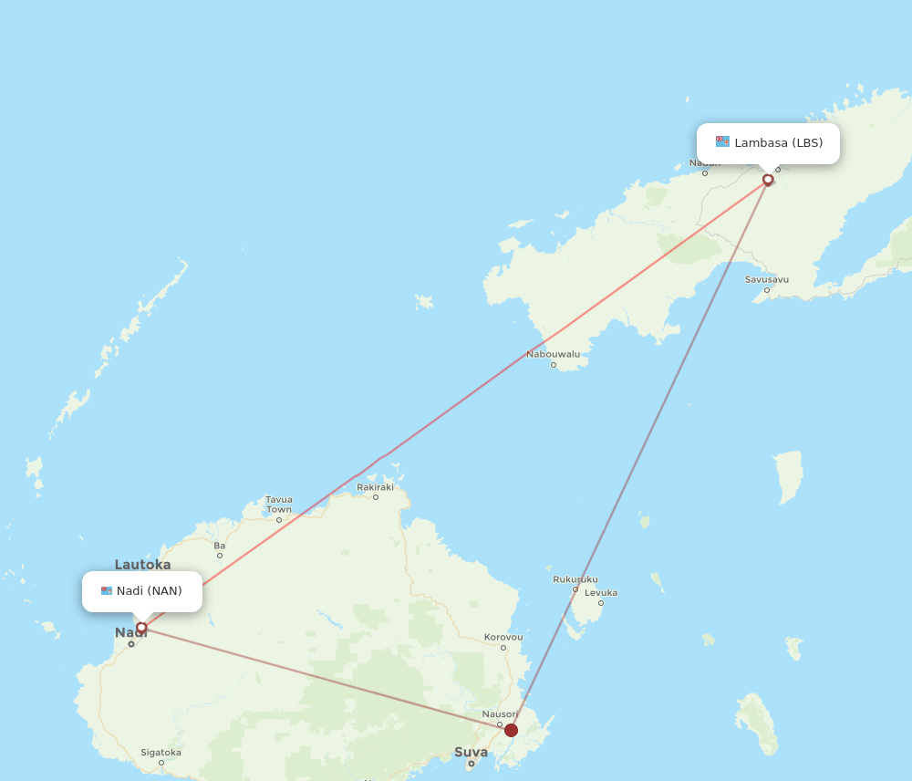 LBS to NAN flights and routes map