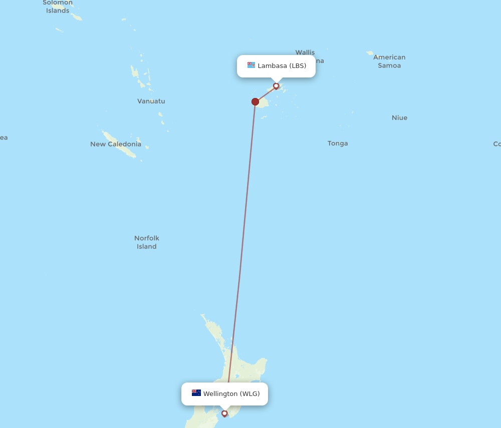 LBS-WLG flight routes