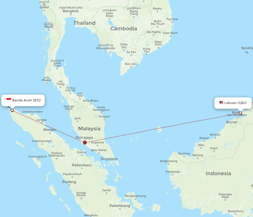 Banda Aceh - Labuan route map and flight paths