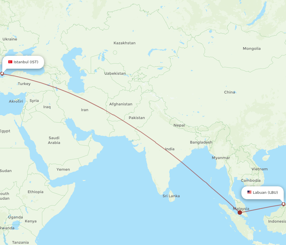 LBU to IST flights and routes map