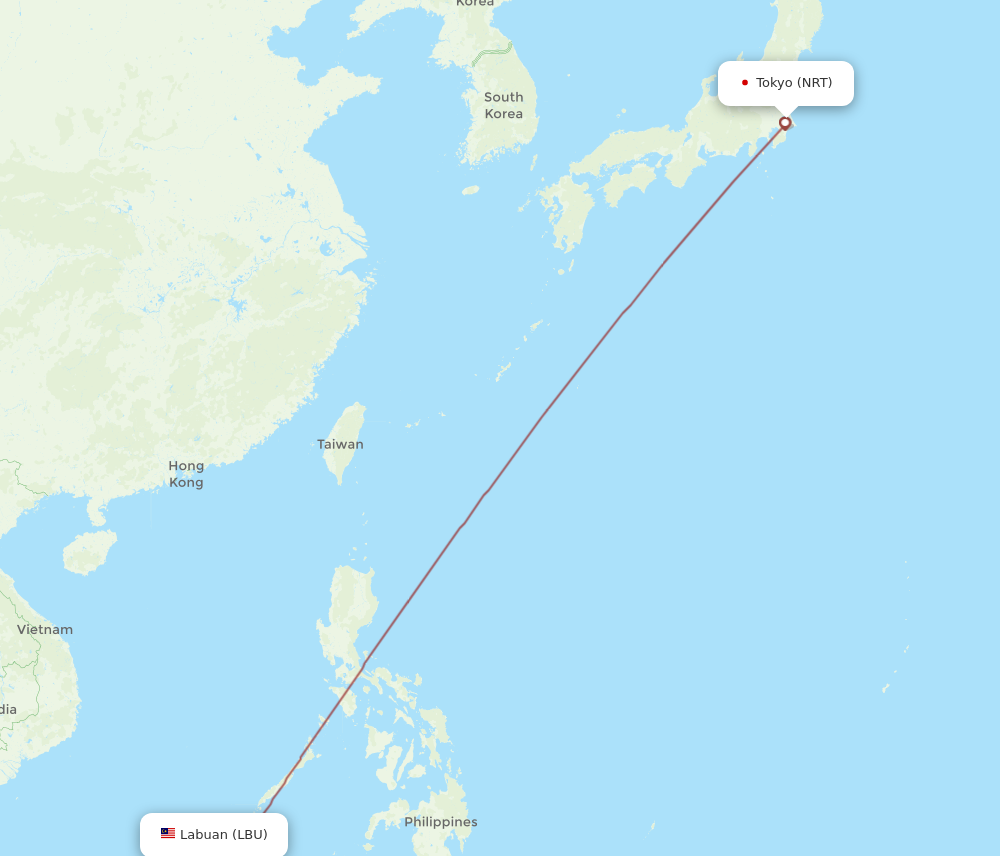 LBU to NRT flights and routes map