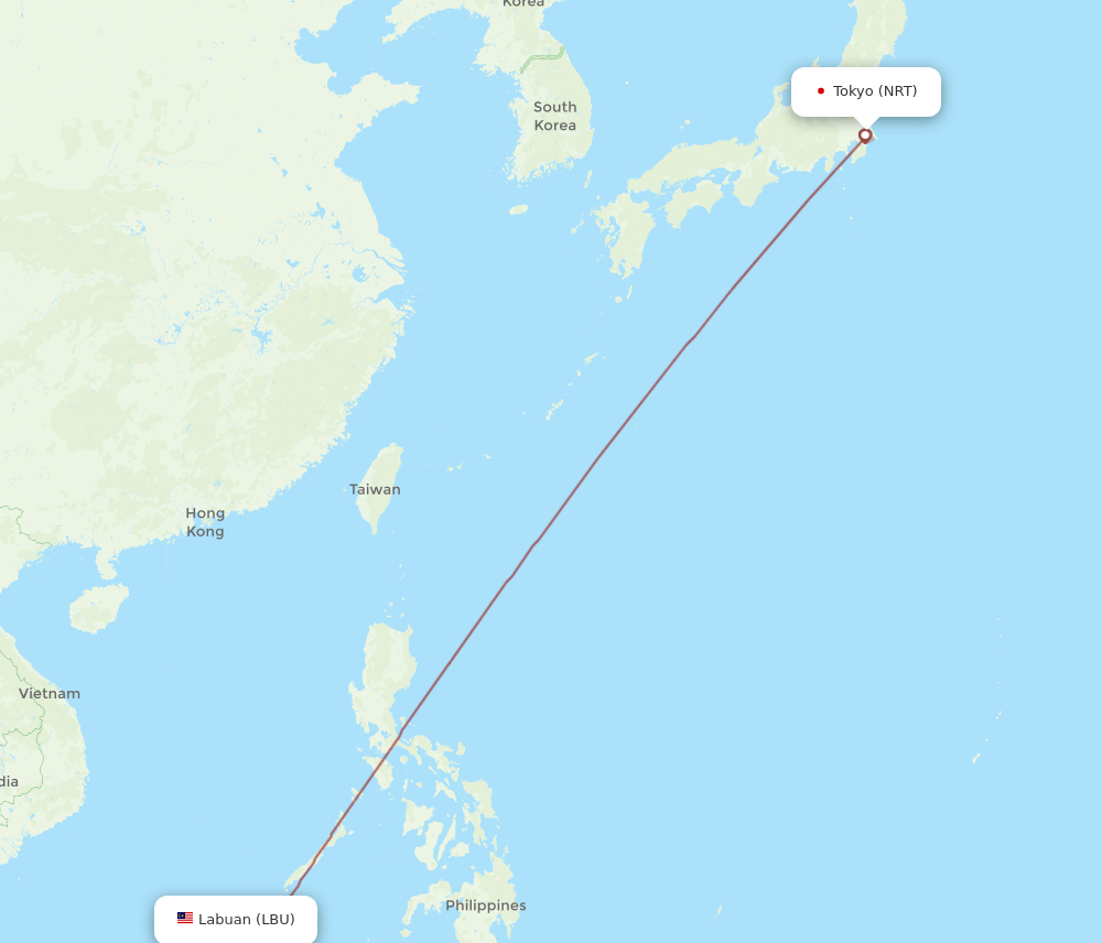 LBU-NRT flight routes