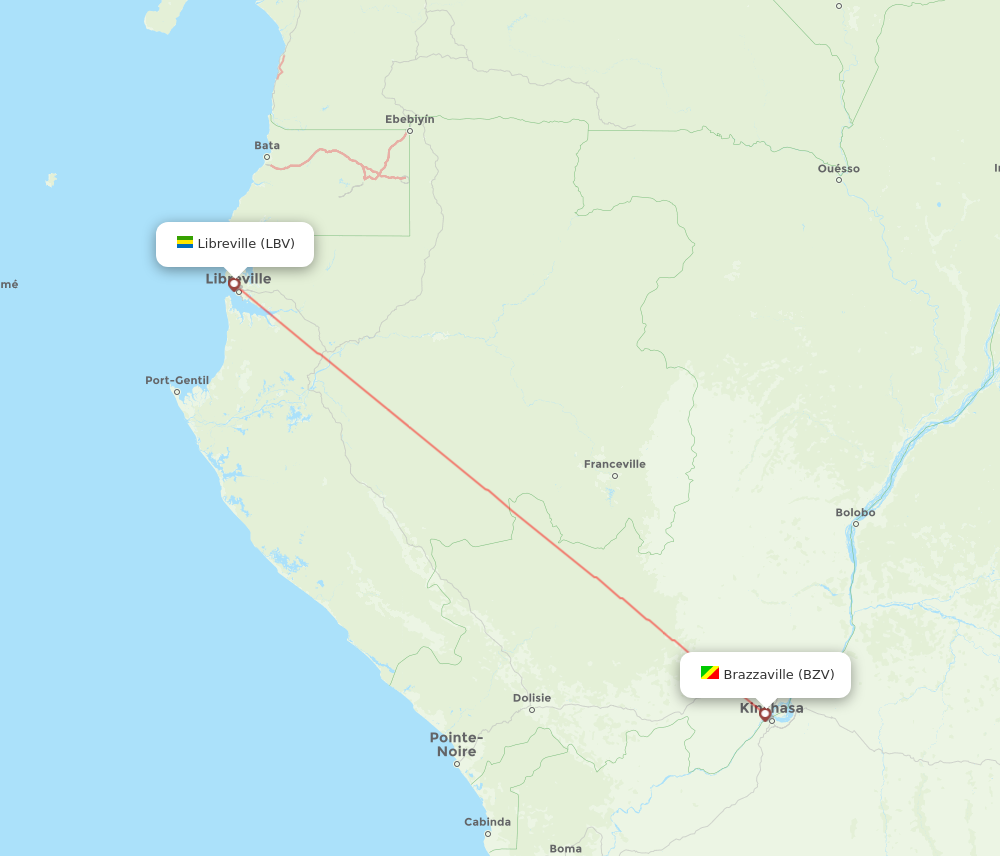 LBV to BZV flights and routes map