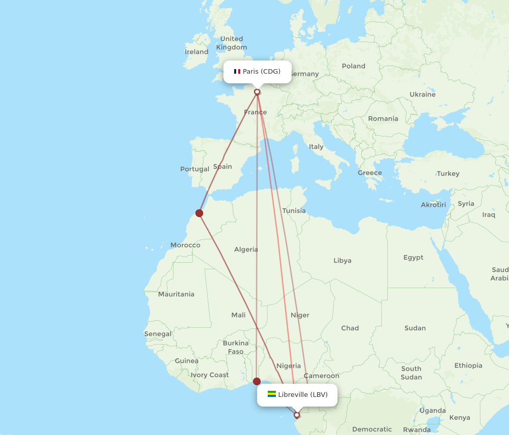LBV-CDG flight routes