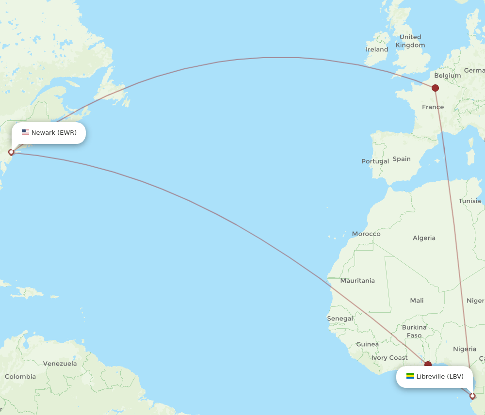 LBV to EWR flights and routes map
