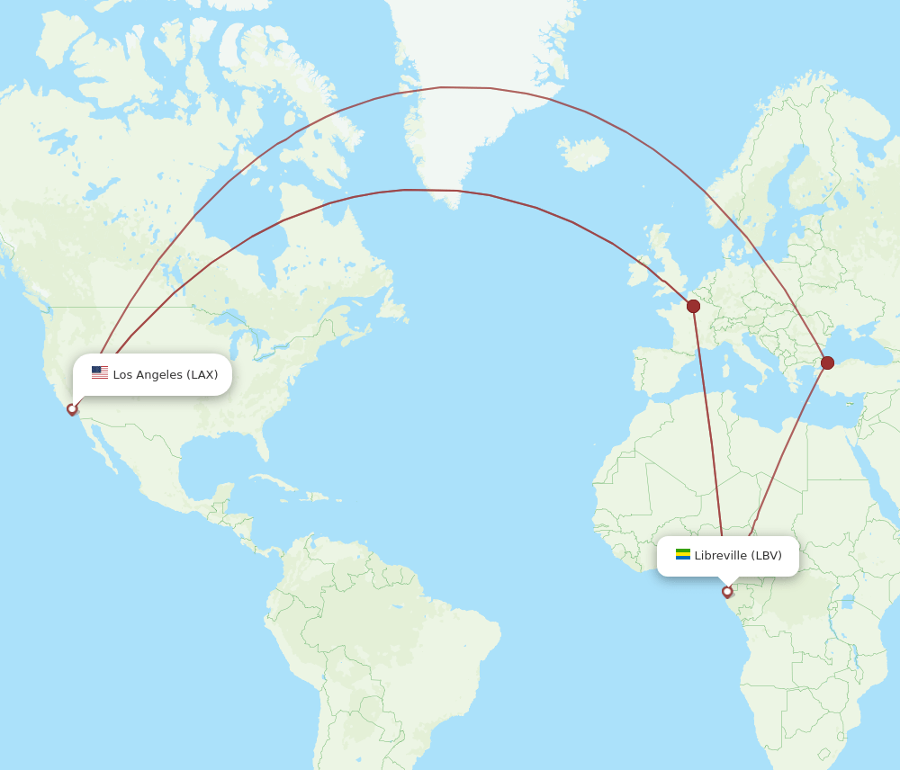 LBV to LAX flights and routes map