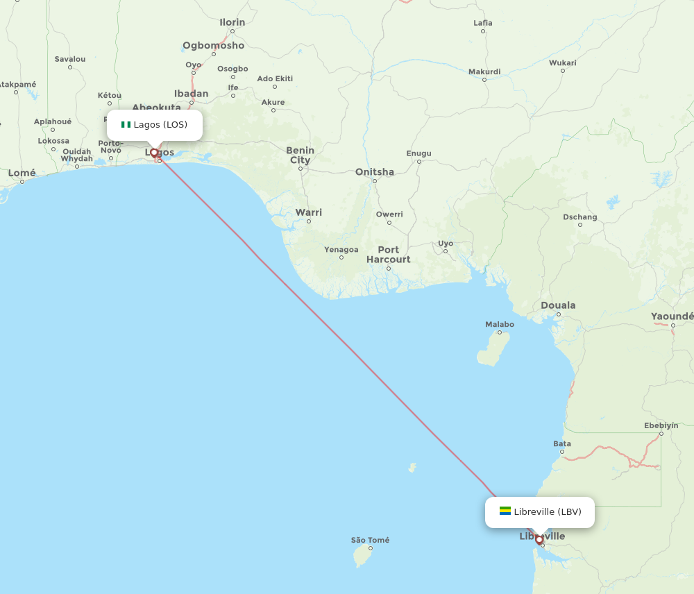 LBV to LOS flights and routes map