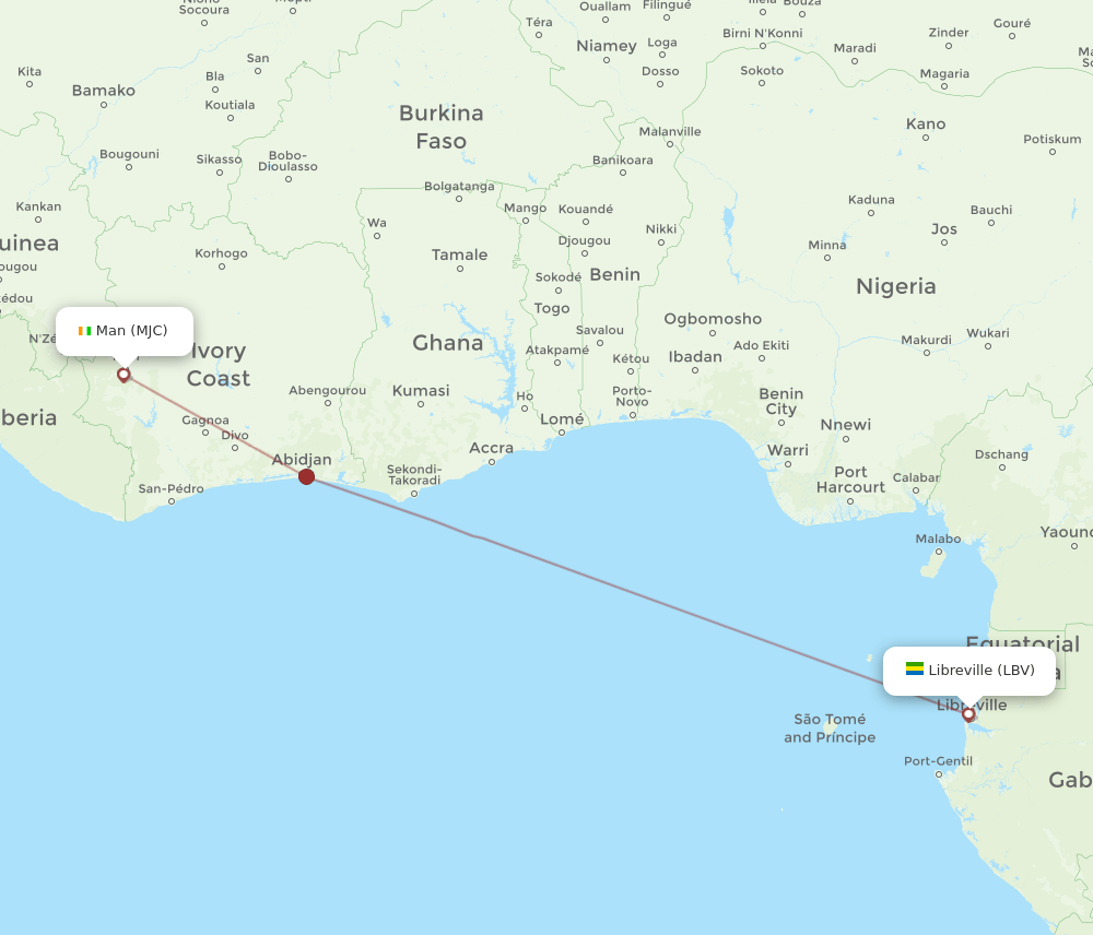 LBV to MJC flights and routes map