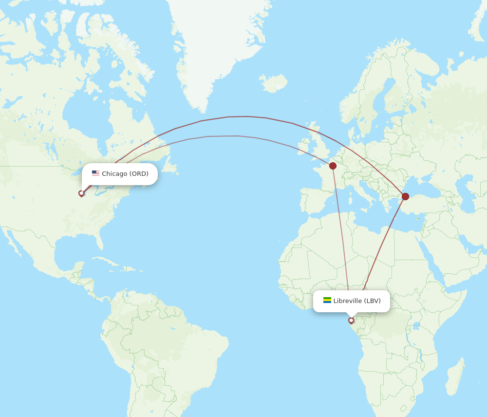 LBV to ORD flights and routes map