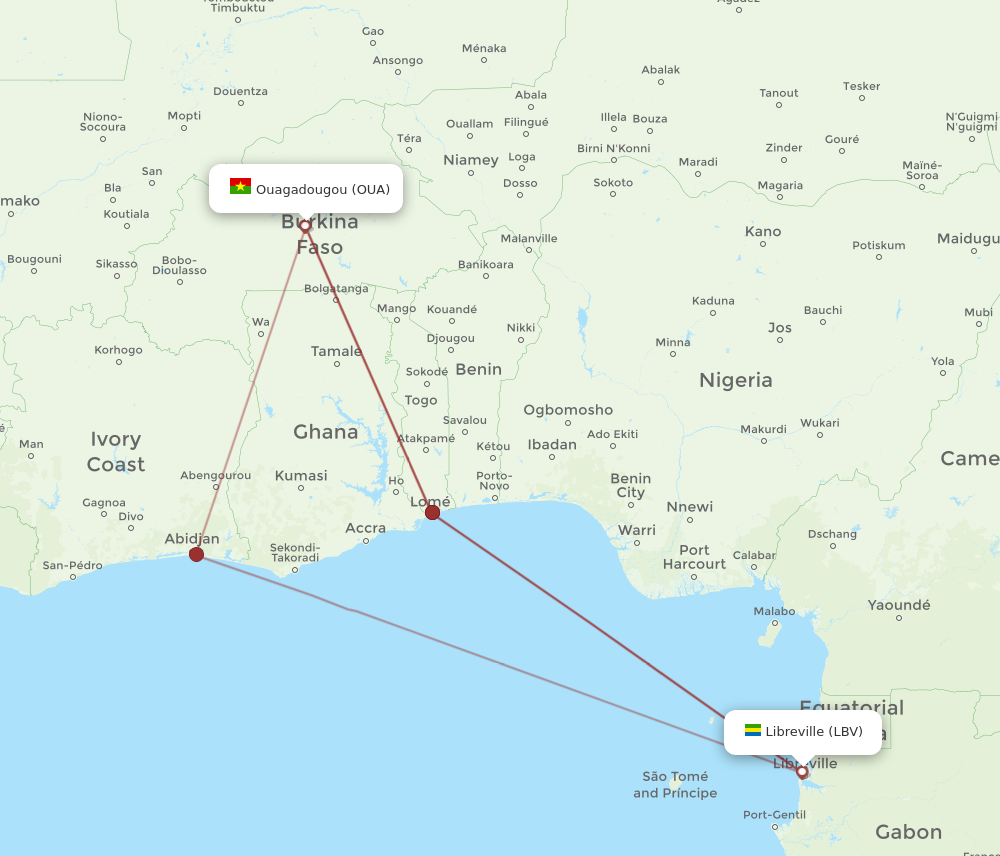 LBV to OUA flights and routes map