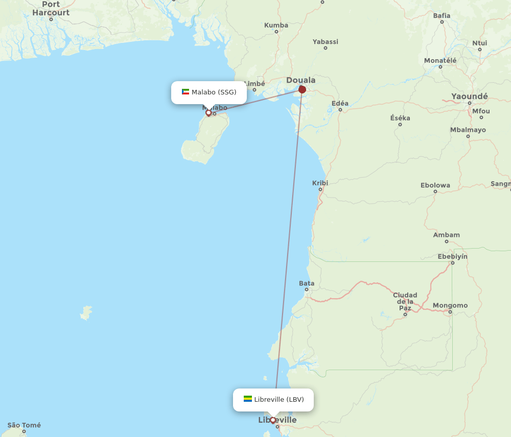 Libreville - Malabo route map and flight paths