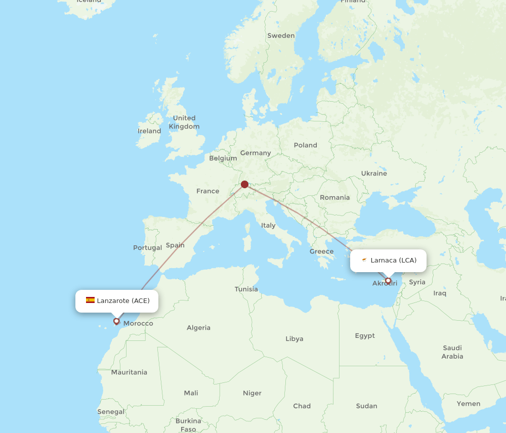 LCA to ACE flights and routes map