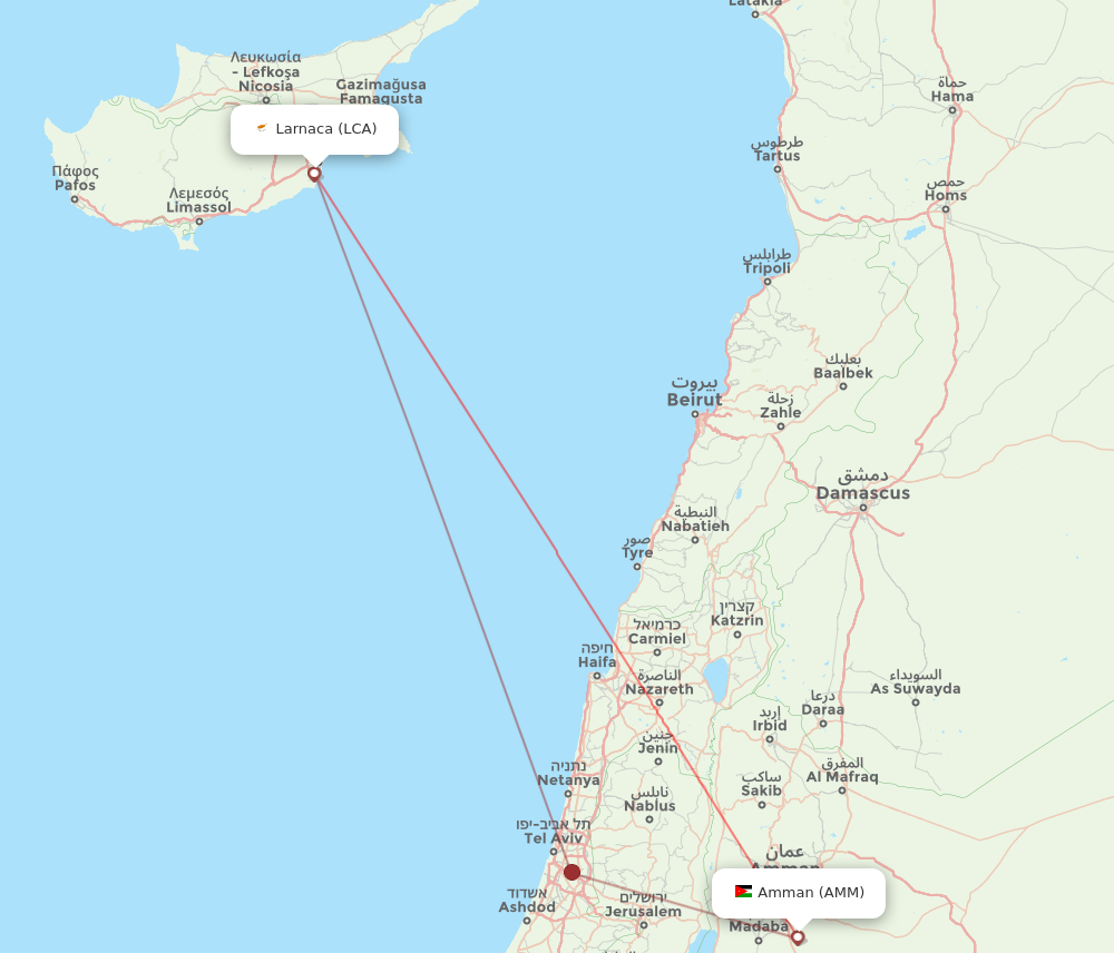 LCA to AMM flights and routes map