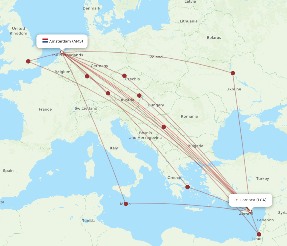 LCA-AMS flight routes