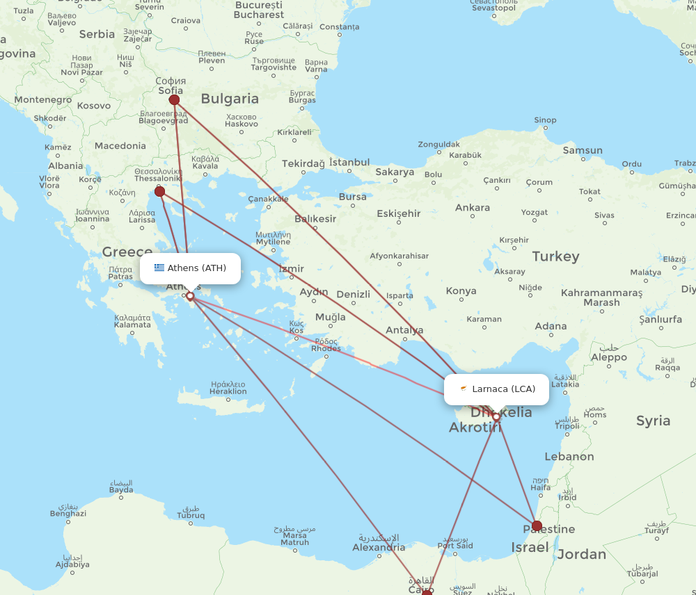 LCA to ATH flights and routes map