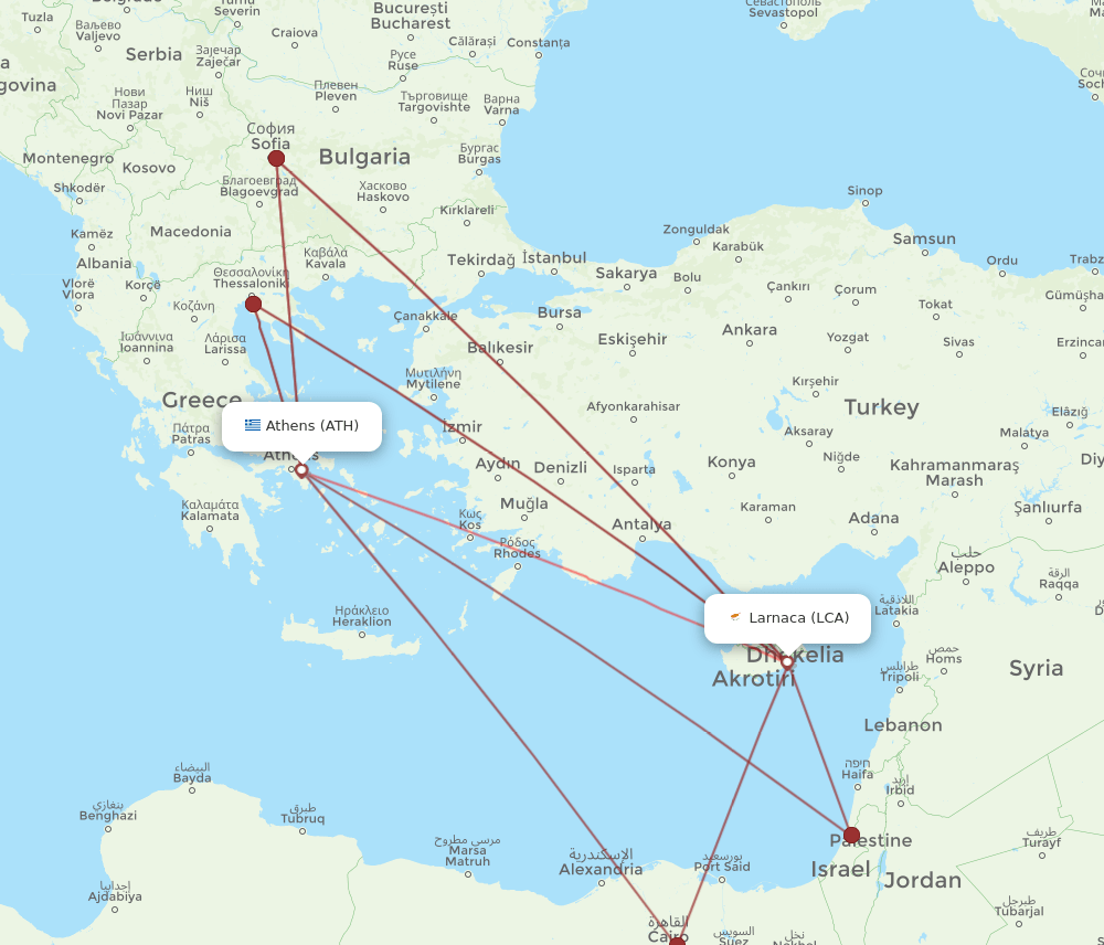 LCA-ATH flight routes