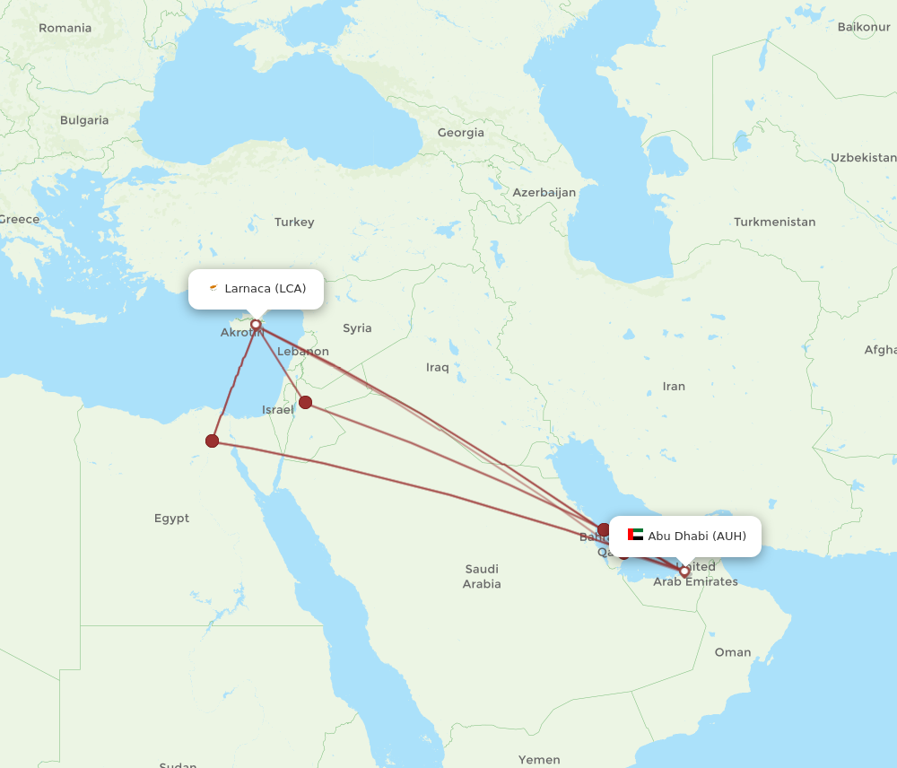 LCA to AUH flights and routes map