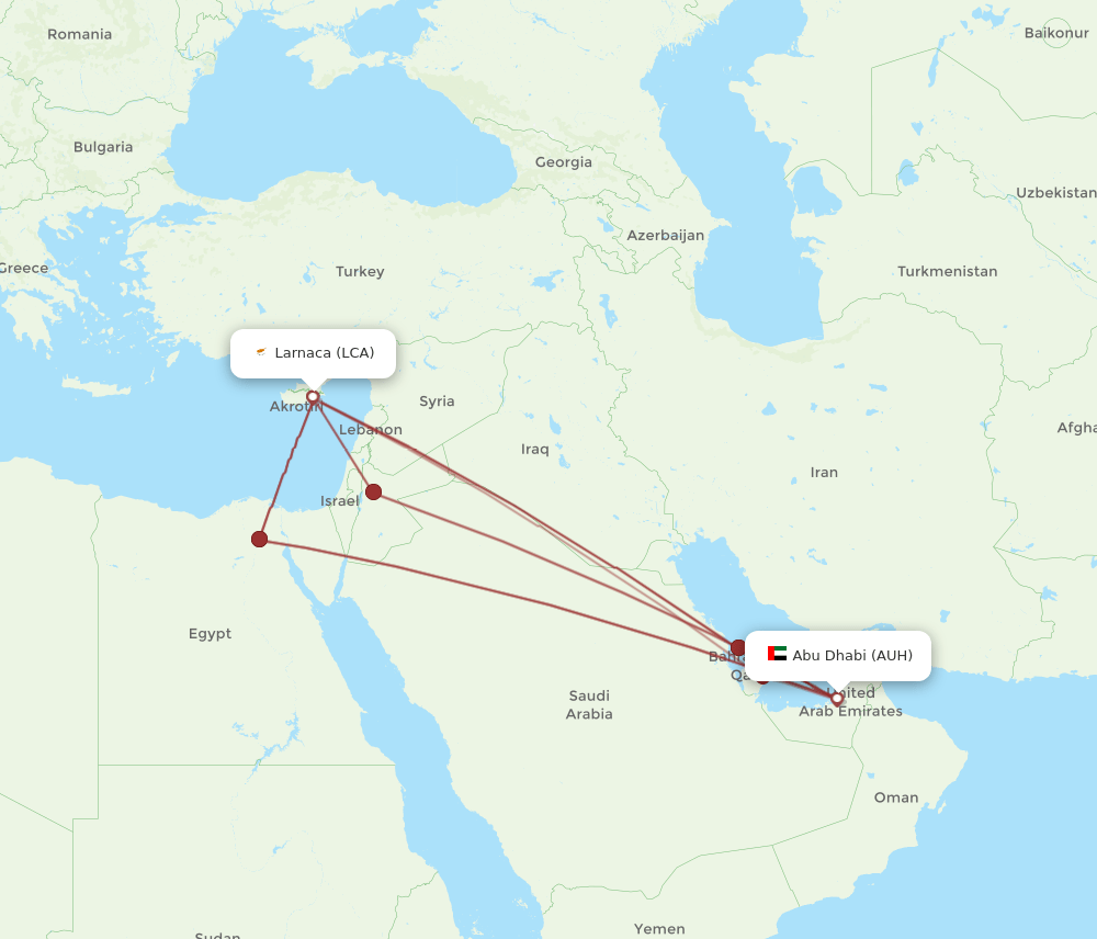 LCA-AUH flight routes