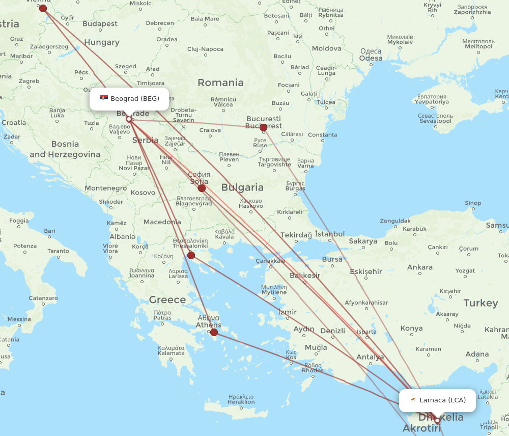 LCA-BEG flight routes