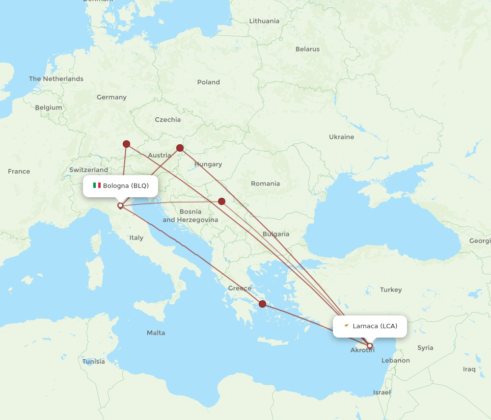 LCA-BLQ flight routes