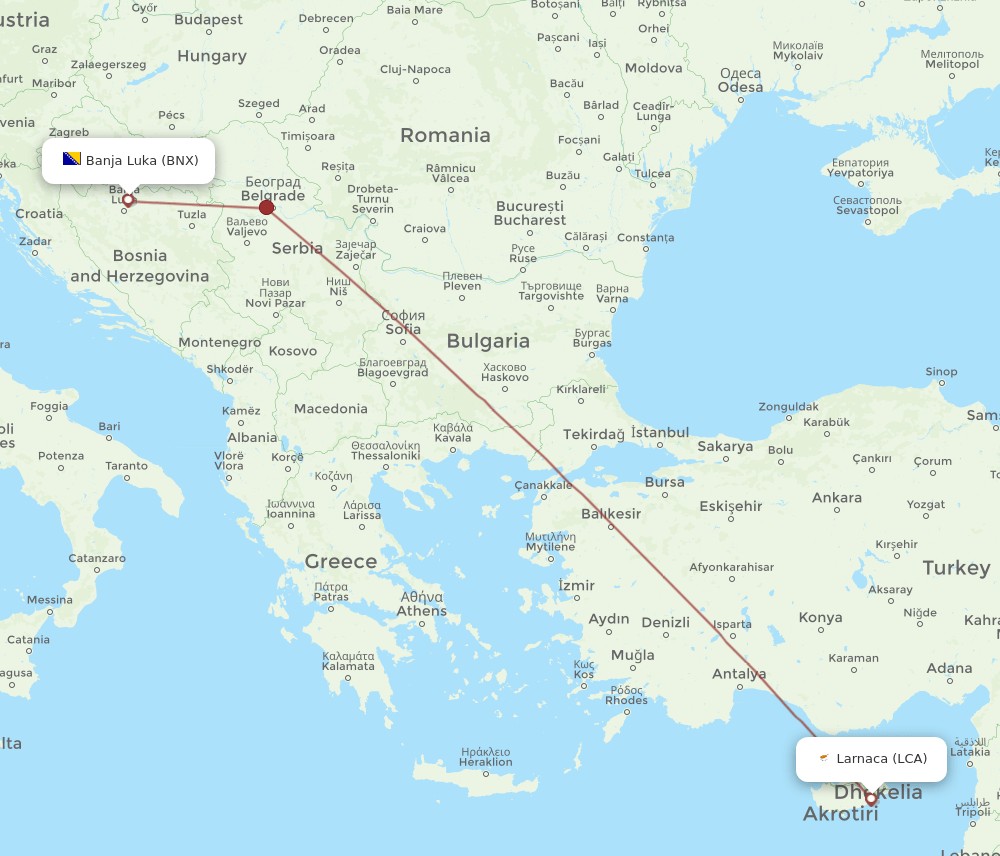 LCA-BNX flight routes