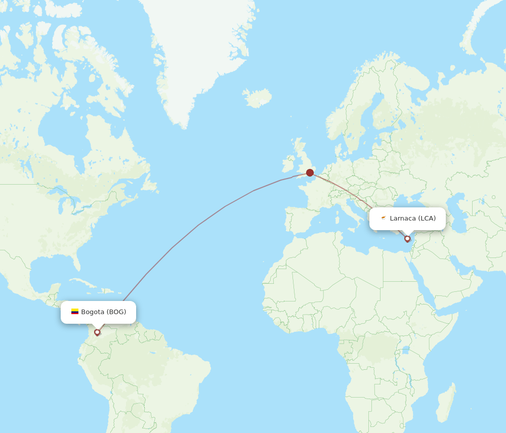LCA-BOG flight routes