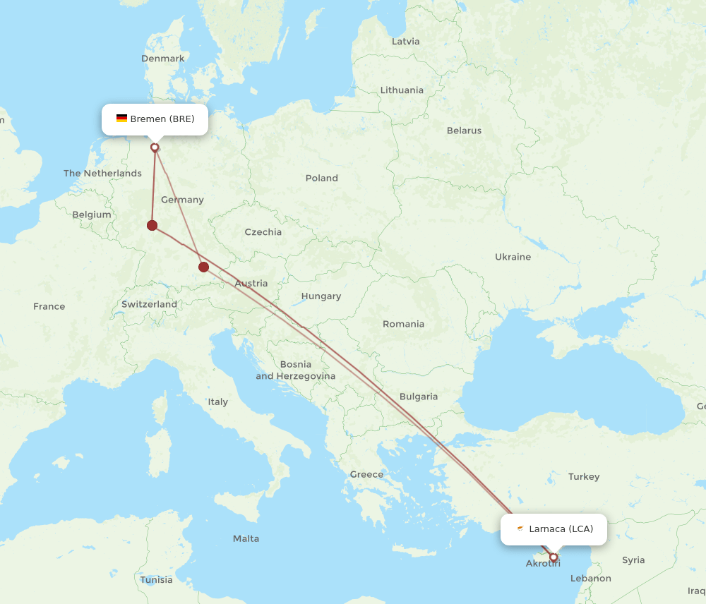 LCA-BRE flight routes