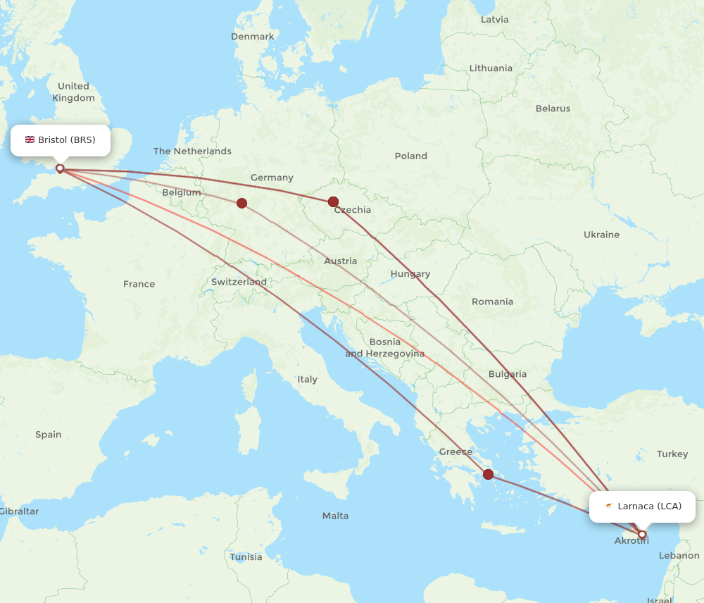 LCA to BRS flights and routes map