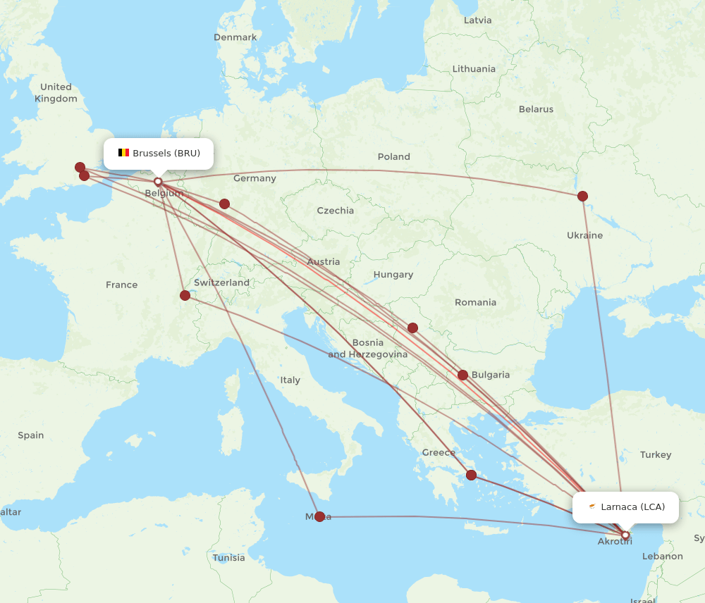 LCA-BRU flight routes