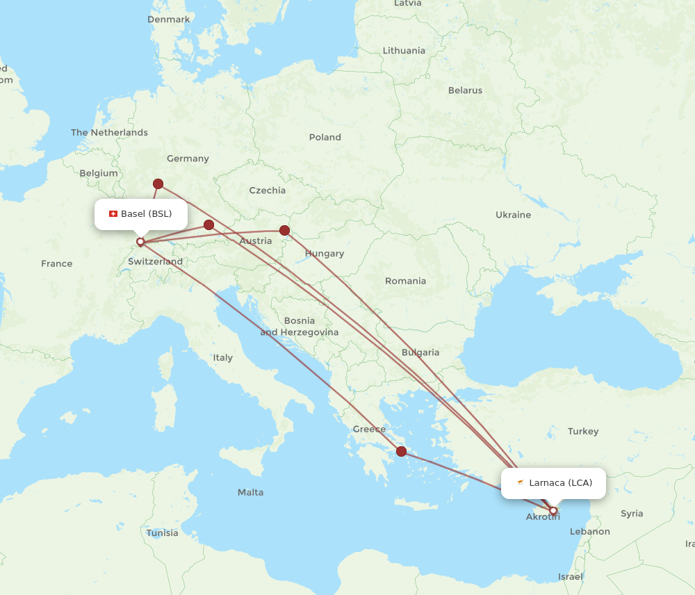 LCA to BSL flights and routes map