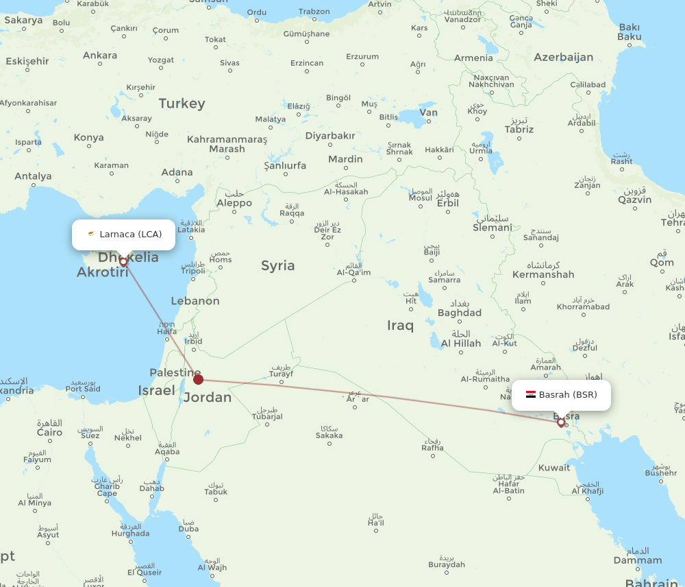 LCA-BSR flight routes
