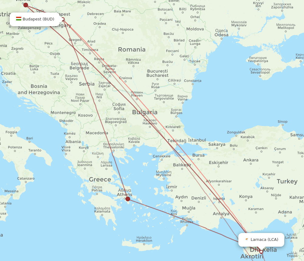 LCA-BUD flight routes