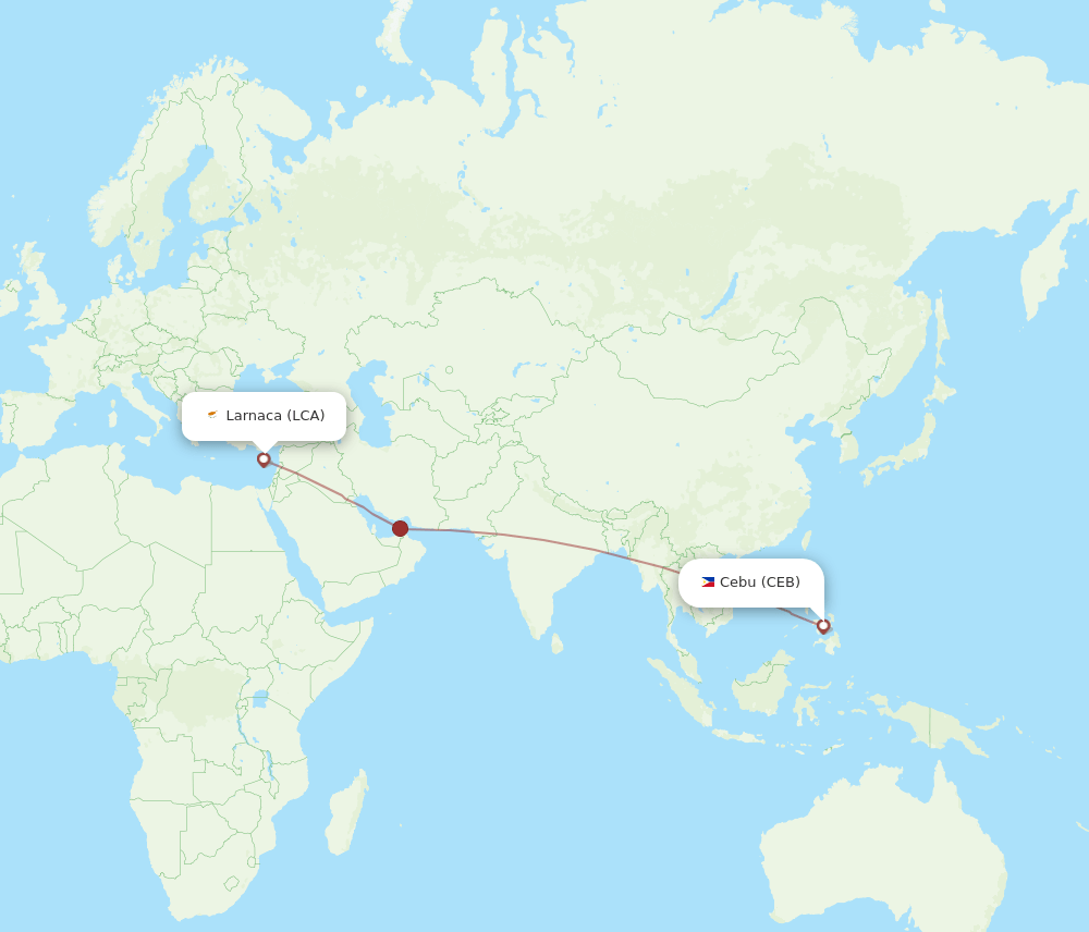 Cebu City - Larnaca route map and flight paths