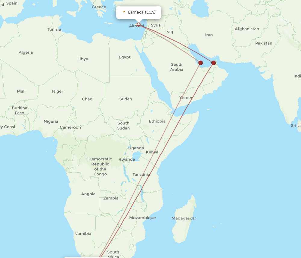 LCA-CPT flight routes