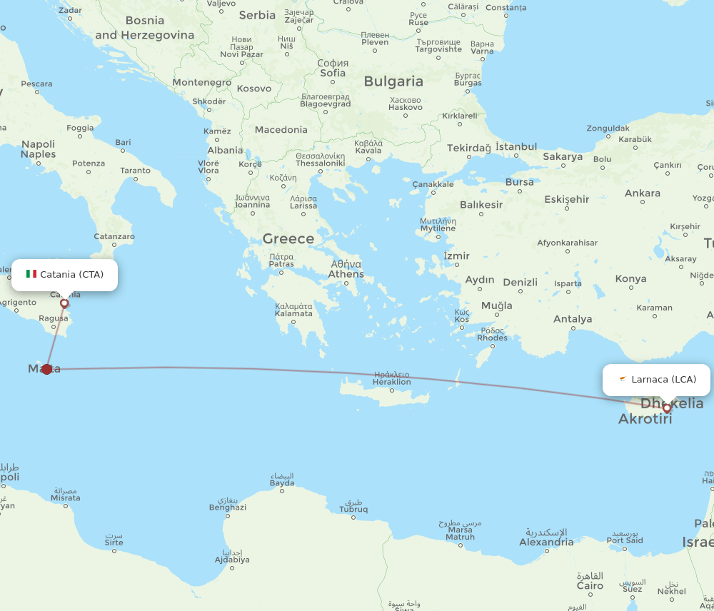 LCA to CTA flights and routes map