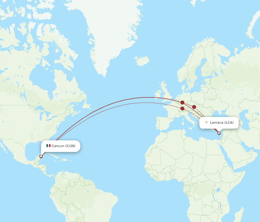 LCA-CUN flight routes