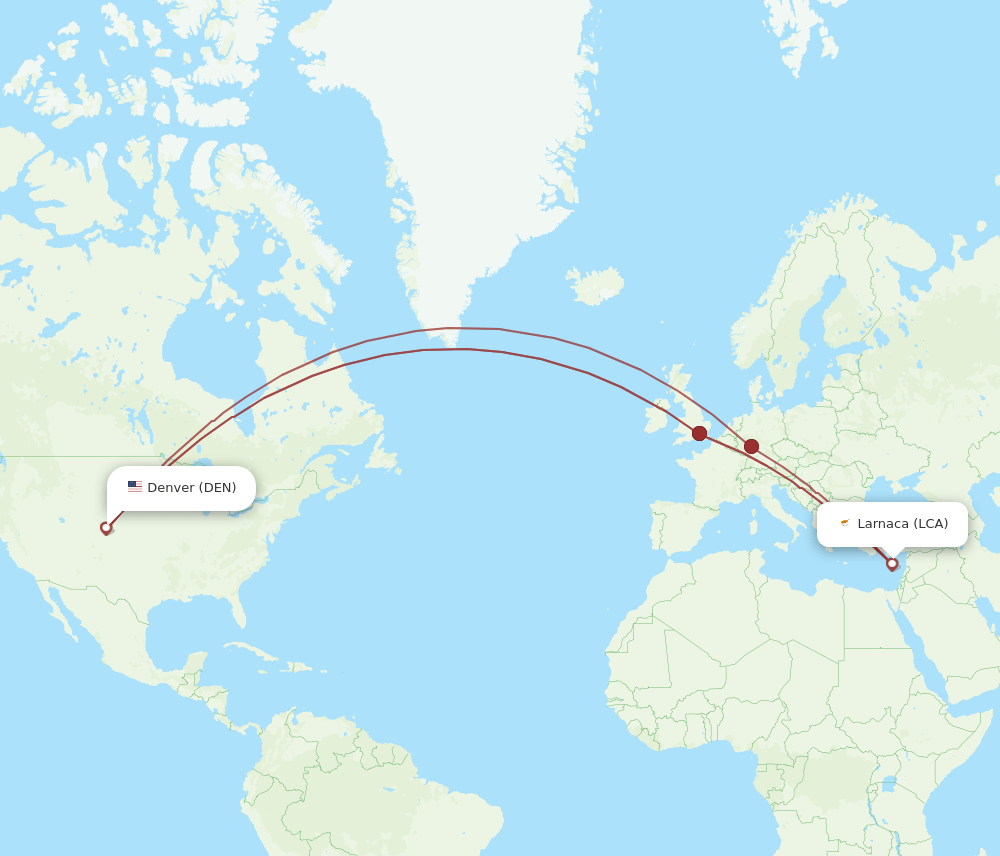 LCA to DEN flights and routes map