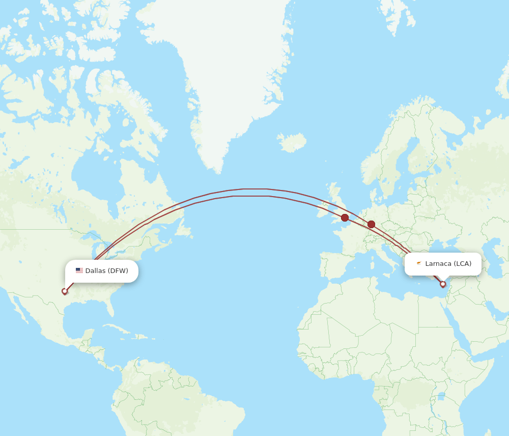 LCA-DFW flight routes