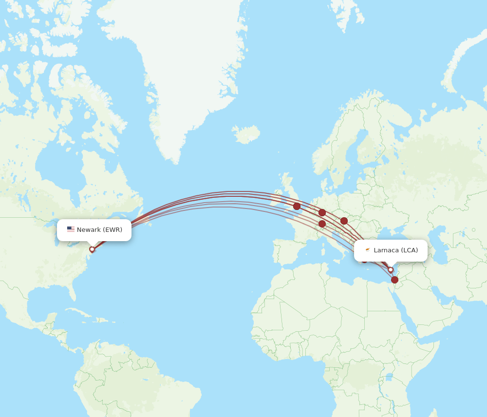 LCA-EWR flight routes