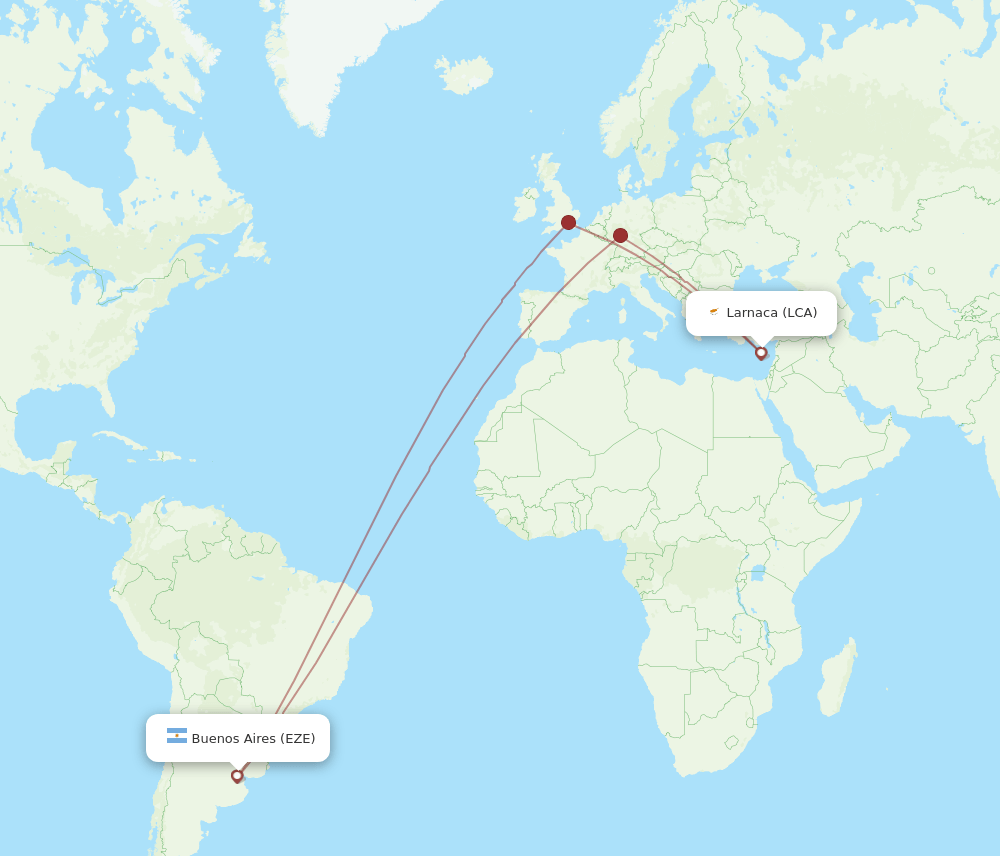 LCA-EZE flight routes
